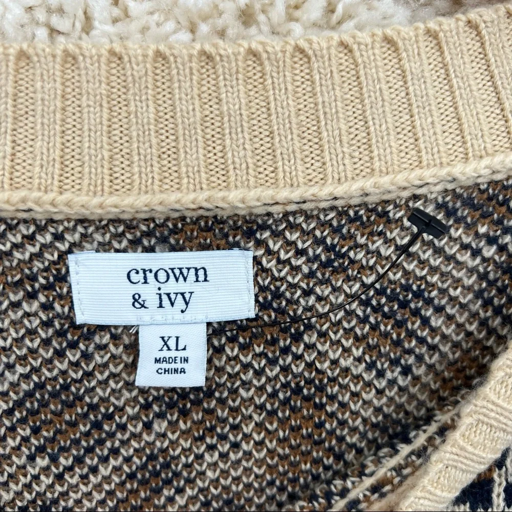 Crown & Ivy women US XL animal print sweater with pink bow trim high low - Picture 3 of 7